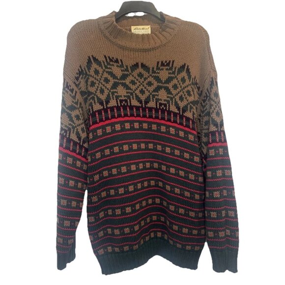 VTG Eddie Bauer Men’s Colorful Nordic Heavy Knit Mock Neck Ski Sweater Sz L - Picture 1 of 8